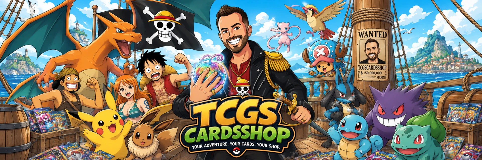 The complete TCGSCARDSSHOP illustrated brand banner